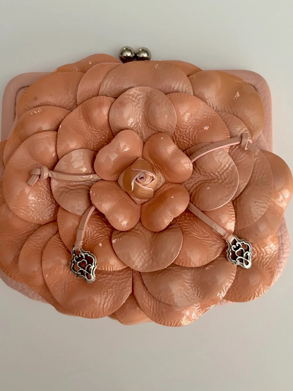Brighton Pink Leather Floral Appliqué Mini Kiss Lock Bag